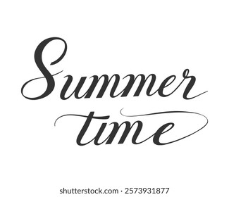 Summer Time text hand drawn lettering, inscription, element design , isolated on white background. Vector illustration