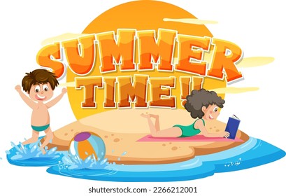 Summer time text on the island for banner or poster design illustration