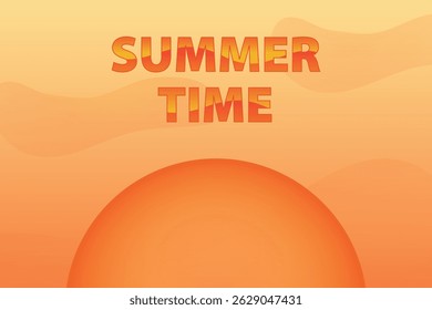 Summer time text on a quiet abstract sunrise or sunset background. Warm colors backdrop.