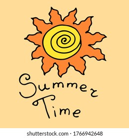 summer time text with sun vector illustration image 