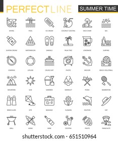 Summer time thin line web icons set. Vacation travel outline stroke icons design.