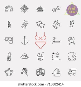 Summer time thin line web icons set. Vacation travel outline stroke icons design.