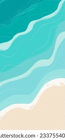 Summer time. Top view of an exotic empty beach. A place for your project. A foamy sea with waves. Vector illustration