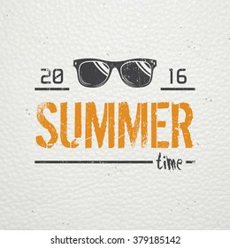 Summer time. Tourist agency. Travel around the world. Detailed elements. Old retro vintage grunge. Scratched, damaged, dirty effect. Typographic labels, stickers, logos and badges. Flat vector