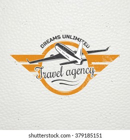 Summer time. Tourist agency. Travel around the world. Detailed elements. Old retro vintage grunge. Scratched, damaged, dirty effect. Typographic labels, stickers, logos and badges. Flat vector