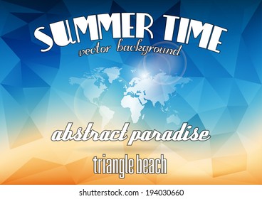 Summer time triangulate abstract background. Vector illustration. Blue and orange gradient.