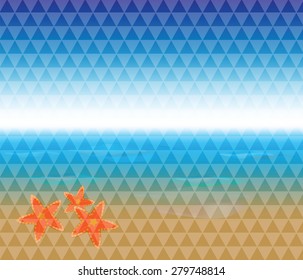 Summer time tropical beach with abstract effects  on a blue watercolor background 