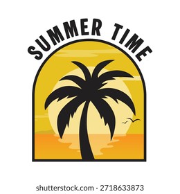 Sommerzeit Tropischer Strand Sonnenuntergang Illustration