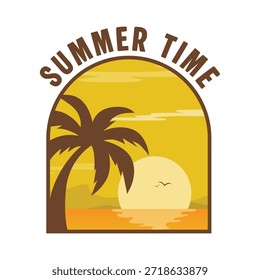 Summer Time Tropical Beach Sunset Illustration