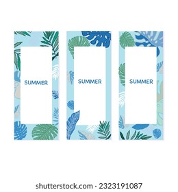 Summer time tropical leaves summer banner design background