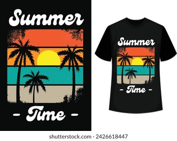  Summer time t-shirt design vector file, summer beach sunshine vector print design artwork, take me to the sunshine, Beach Paradise Print T-shirt Graphics Design, typography slogan on palm trees back