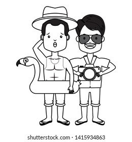 summer time two men with float and camera vector illustration