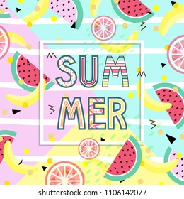 Summer Time Typographical Background With Tropical With Tropical fruits.