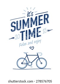 summer time typography poster with flat retro bicycle