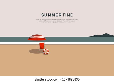 Summer time with umbrella and chair by the beach vector