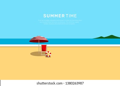 Summer time with umbrella and chair by the beach vector
