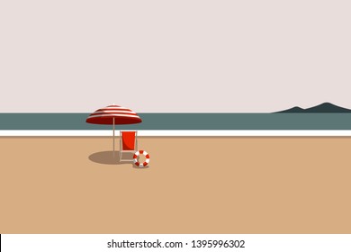 Summer time with umbrella and chair by the beach vector