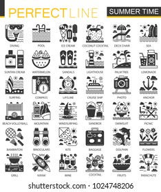 Summer time vacation black mini concept icons and infographic symbols set