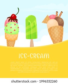 Tarjeta de vacaciones de verano con plantilla de vectores de helado