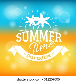 Summer time vacation paradise travel agency advertisement background poster with sand beach and sea abstract vector illustration