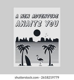 Summer time, summer vacation poster design. Editable, resizable, vector illustration.
