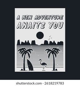Summer time, summer vacation poster design. Editable, resizable, vector illustration.
