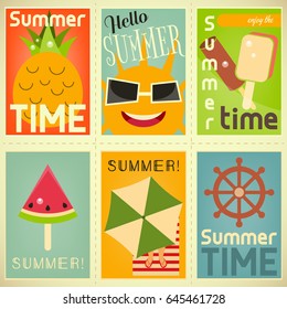 Summer Time, Vacation Posters Collection. Beach Party. Vector Illustration.