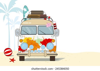 Summer time. Van on the beach.