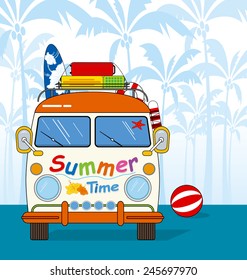 Summer time. Van on the beach.