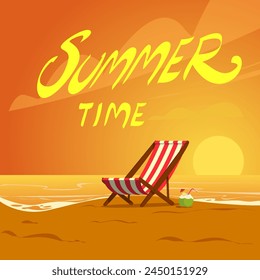 summer time, vecter illustration, 
hammock chair, beach, sunset,  EPS10