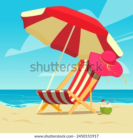 summer time, vecter illustration, 
hammock chair, beach, parasol, hat,  EPS10