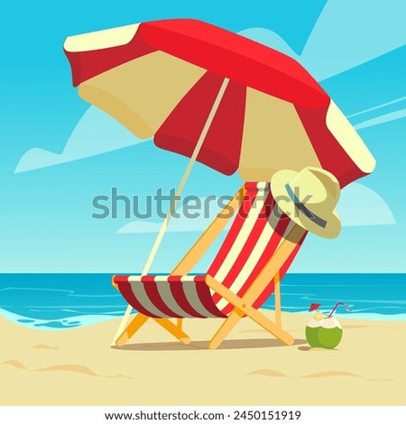 summer time, vecter illustration, 
hammock chair, beach, parasol, hat,  EPS10
