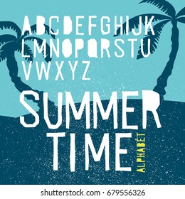 Summer time vector alphabet. Hand drawn letters. Summer beach party poster