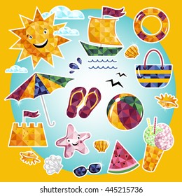 Summer time vector background of relax on beach, tropical vacation, sea holiday.
