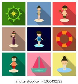 Summer time vector banner design with people on the beach. Vector illustration.