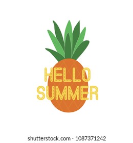 Summer time vector banner design greeting card fruit pineapple illustration