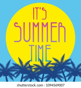 Summer time vector banner design with nice sunset and colorful background. Vector illustration.