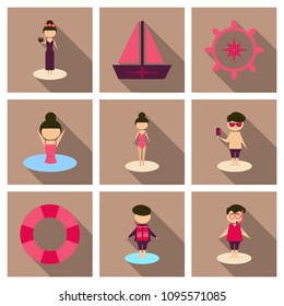 Summer time vector banner design with people on the beach. Vector illustration.