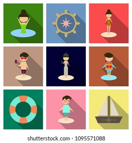 Summer time vector banner design with people on the beach. Vector illustration.