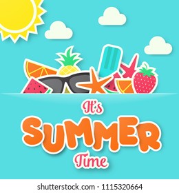 Summer time vector banner design. Paper cut style. vector illustration