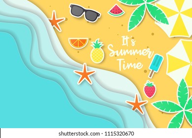 Summer time vector banner design. Paper cut style. vector illustration