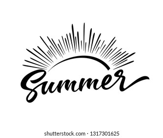 Summer time vector banner design. Warm season lettering typography for postcard, card, invitation.Calligraphy greeting card. Logo, badge, icon, banner.