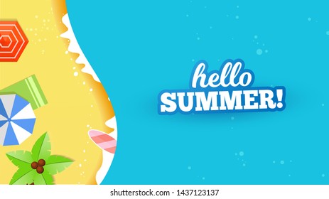 Summer time vector banner design with  elements in background. Vector illustration.