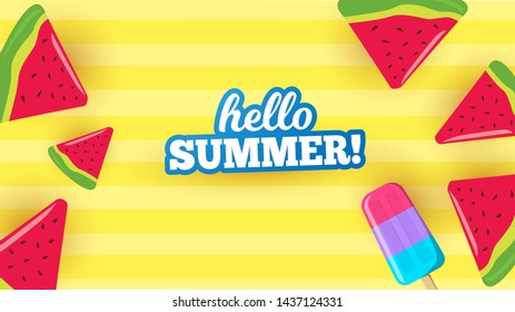 Summer time vector banner design with  elements in background. Vector illustration.