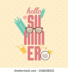 Summer time vector banner design with text and colorful beach elements. Vector illustration.