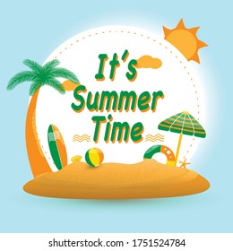 Summer time vector banner design space for text and beach elements. Vector illustration.
