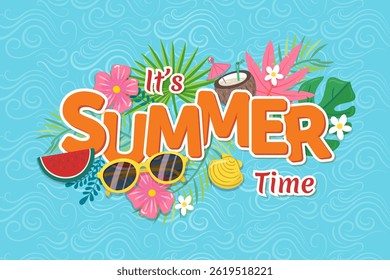 Summer time vector banner design. Paper cut style. Vector illustration 