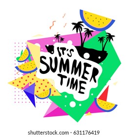 Summer time vector banner design with white abstract background for text and colorful tropical beach elements. Vector illustration template for event. 