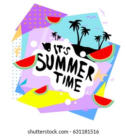 Summer time vector banner design with white abstract background for text and colorful tropical beach elements. Vector illustration template for event. 