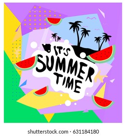 Summer time vector banner design with white abstract background for text and colorful tropical beach elements. Vector illustration template for event. 